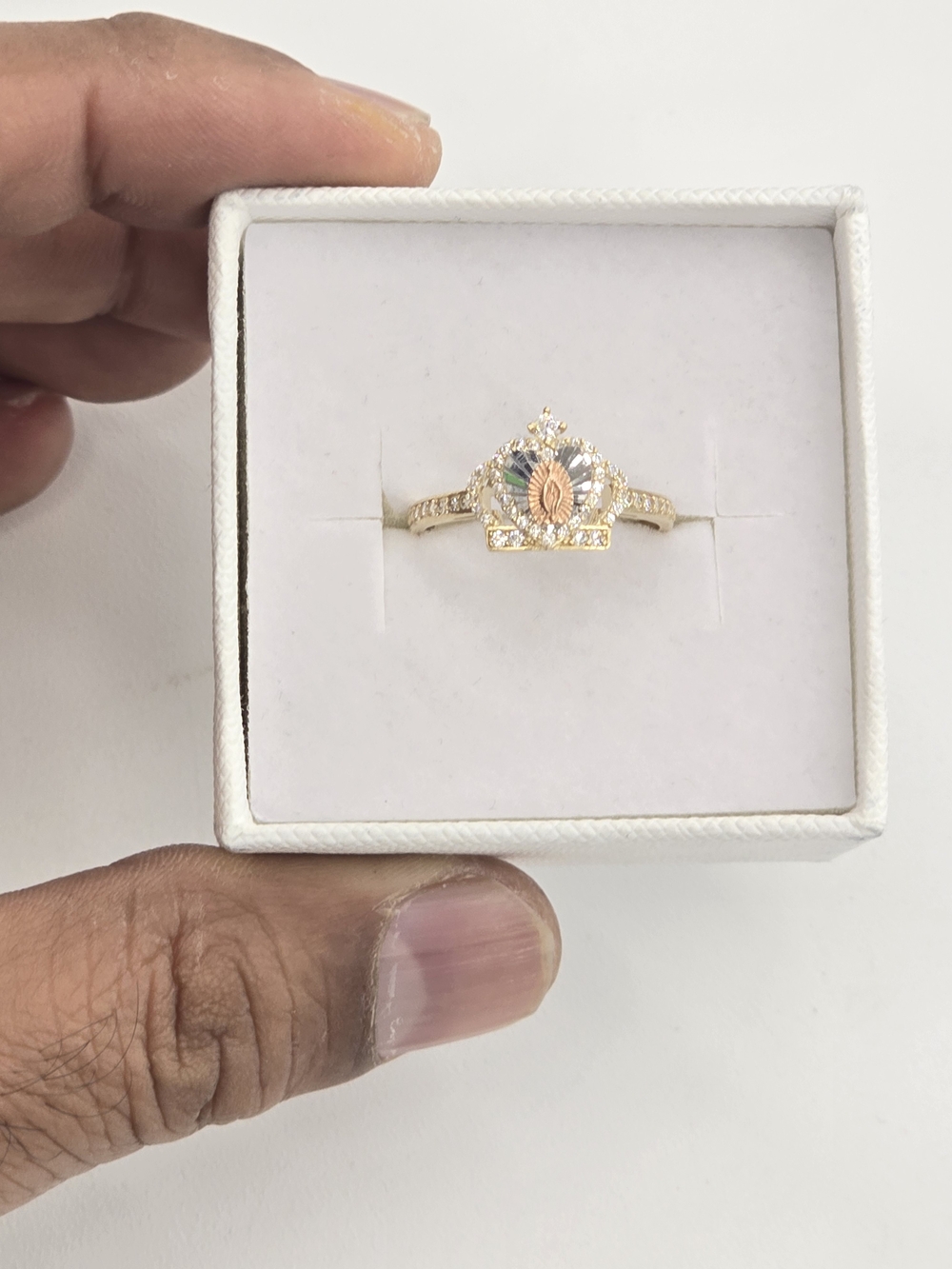 10k Real Gold-Tone Crown Virgin Mary Ring